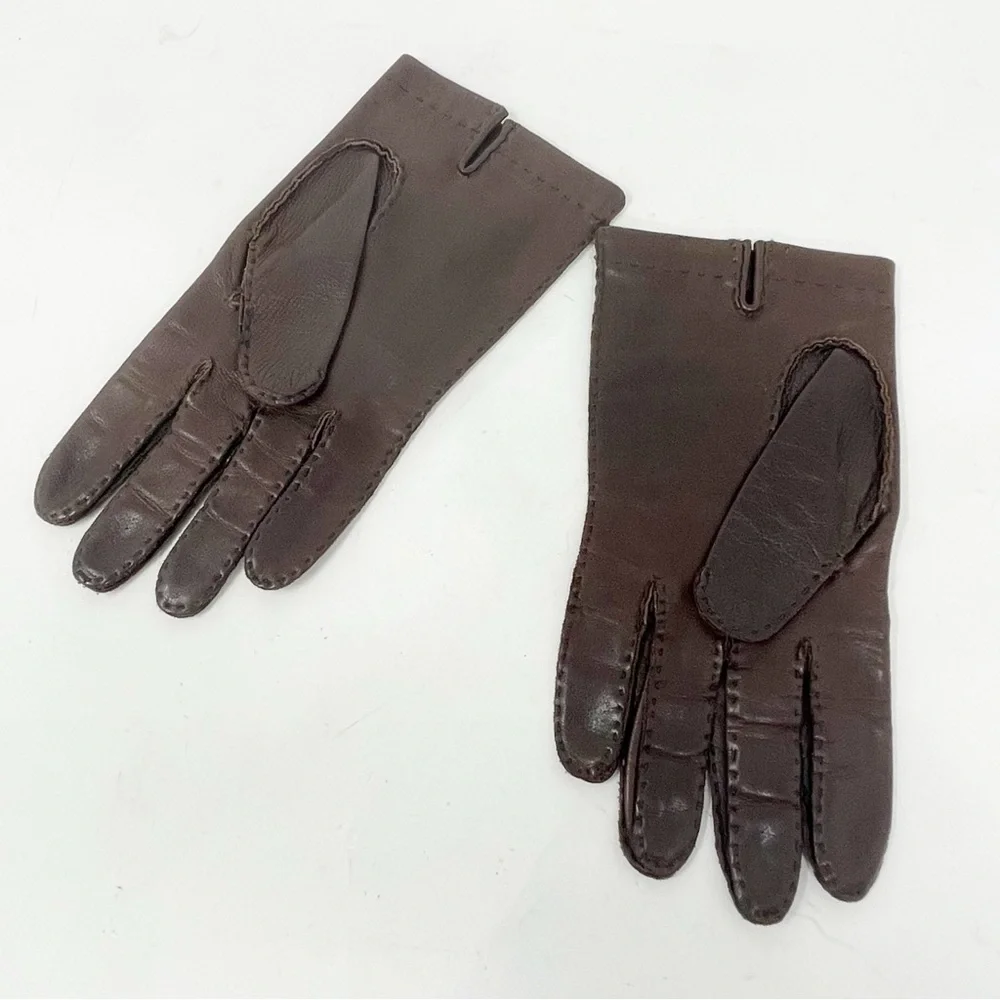 Vintage Women’s Brown Leather Lined Whip Stitch Gloves Size Large Philippines